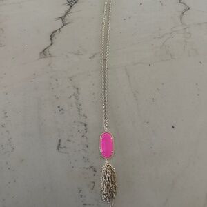 Kendra Scott Rayne Magenta Pink Long Pendant Gold Necklace
